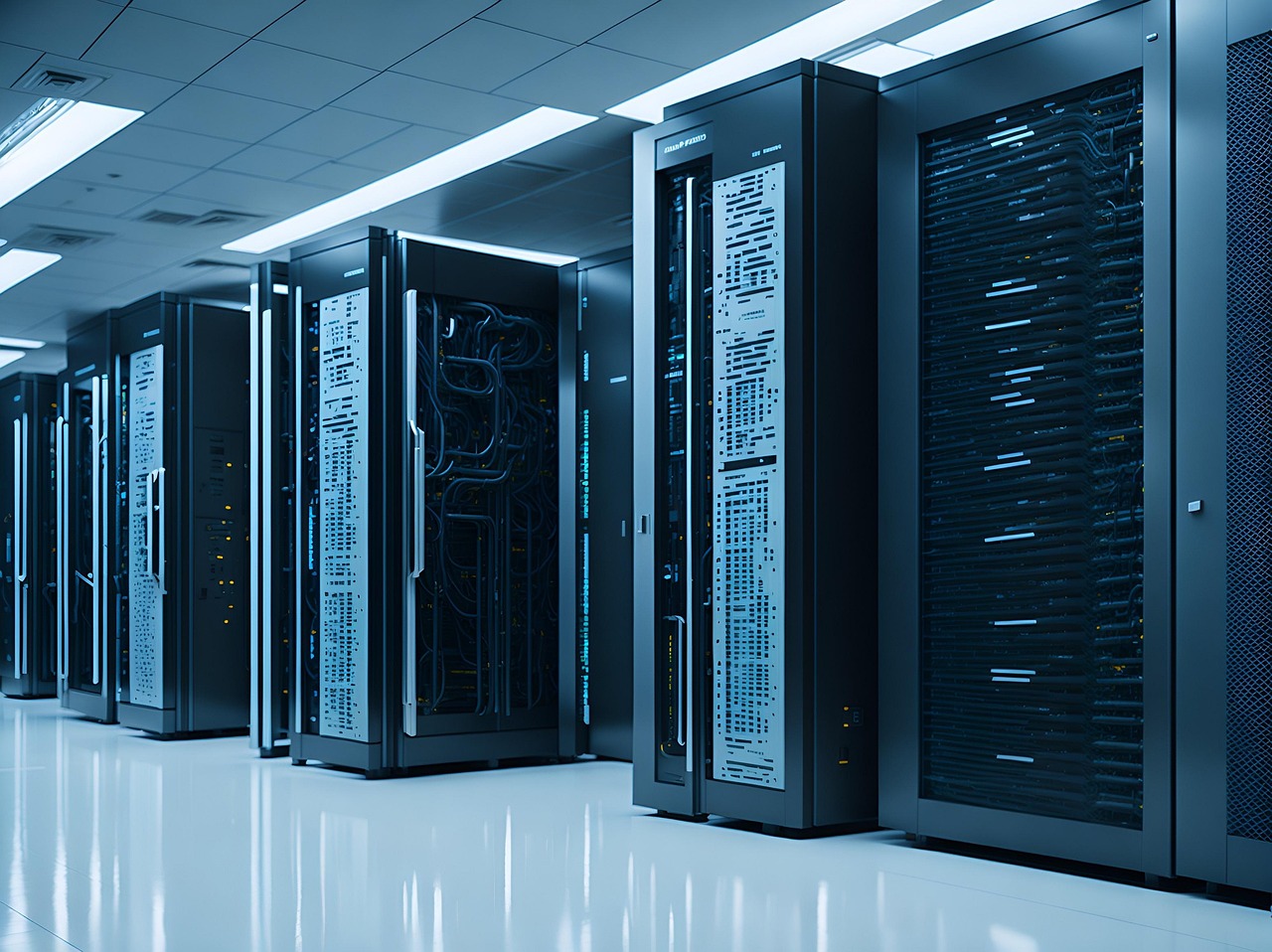 Network engineer inspecting Tier III racks